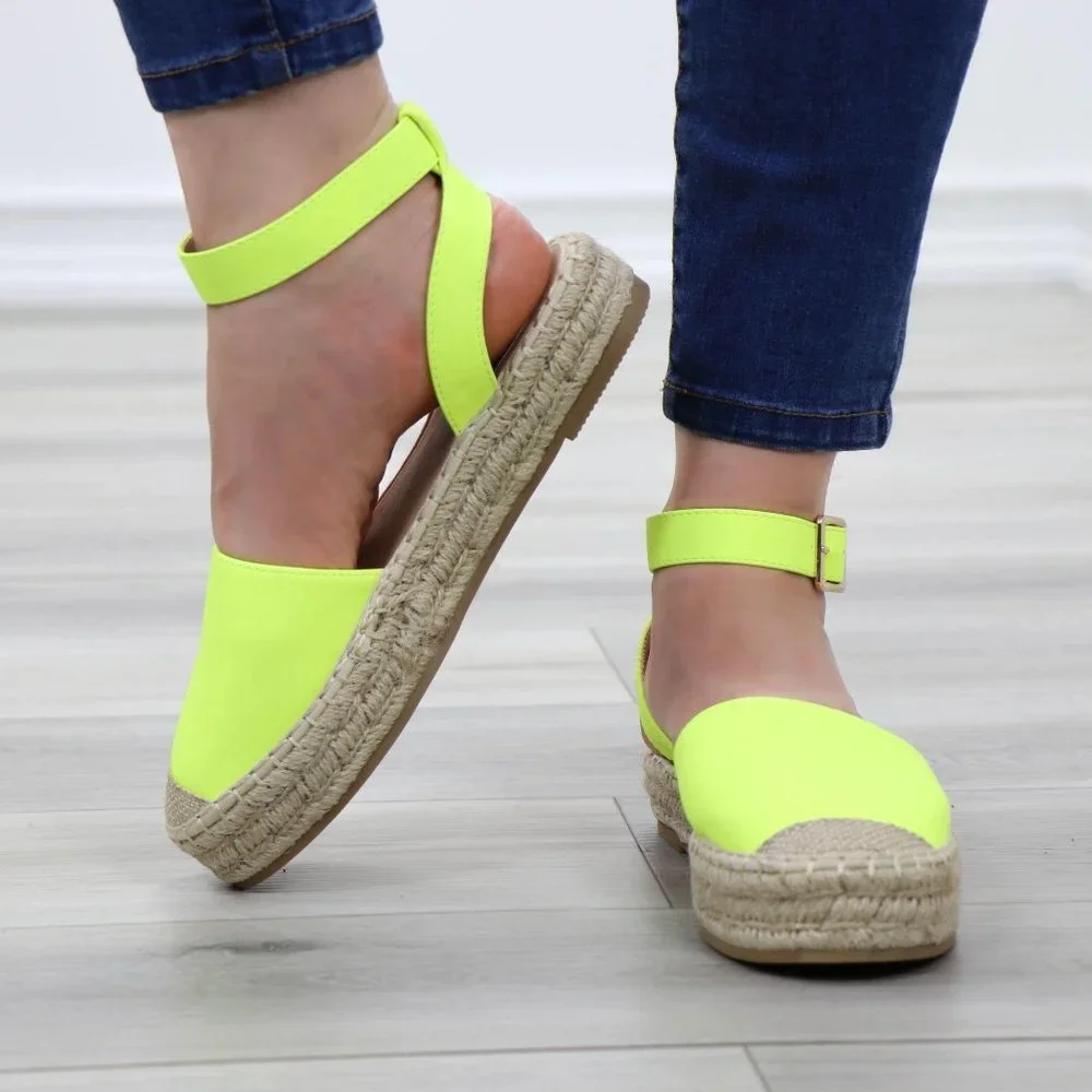 Neon Yellow Espadrille Ankle-Strap Sandals